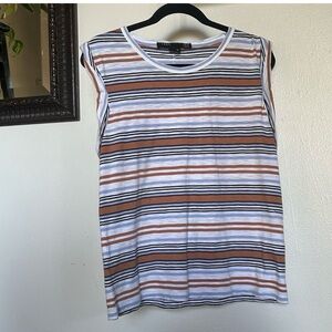 Veronica Beard Striped Top - White, Brown and Blue Stripe Size Large